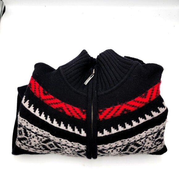 Neve Women's Nordic Wool Blend Full-Zip Sweater Jacket L Black Red Gray Pattern - Picture 8 of 16